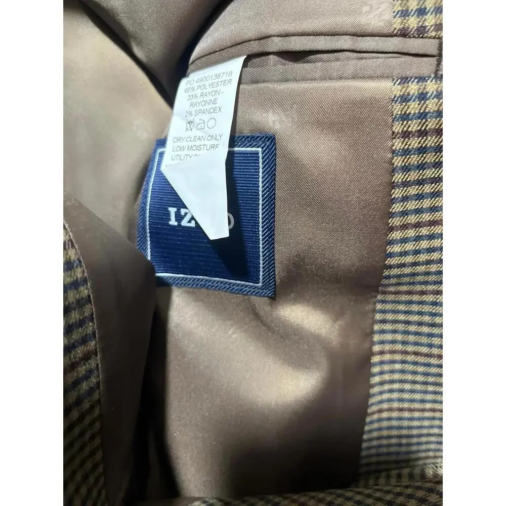 New IZOD Isaac Sportcoat Tan Blue Mens 46 Long‎ Blazer Jacket